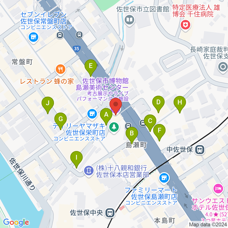 佐世保市博物館島瀬美術センター周辺の駐車場・コインパーキング一覧地図