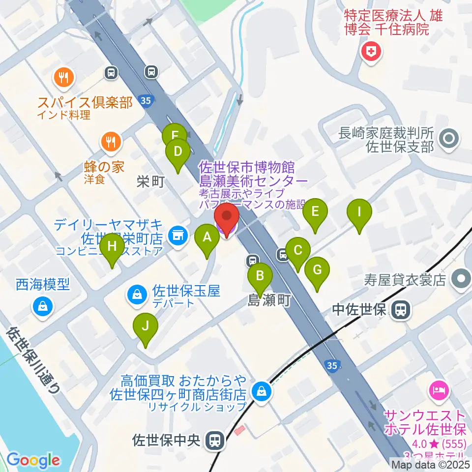 佐世保市博物館島瀬美術センター周辺の駐車場・コインパーキング一覧地図