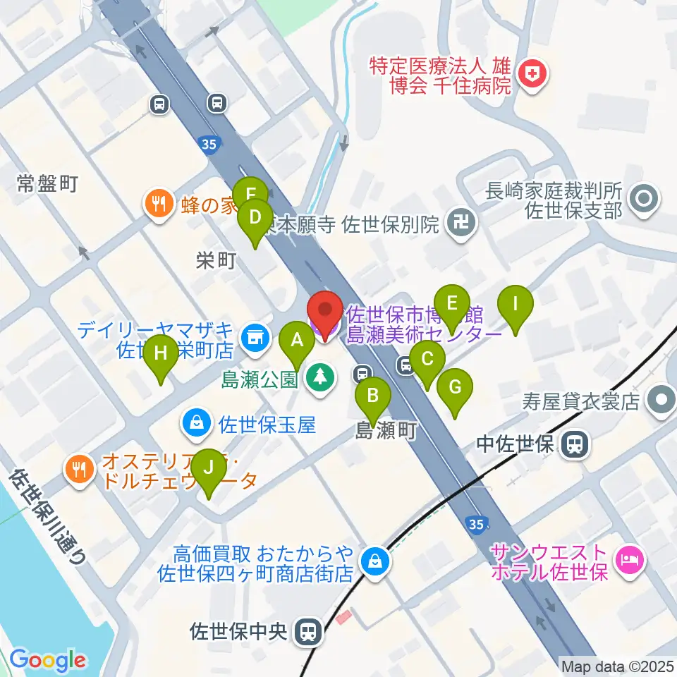 佐世保市博物館島瀬美術センター周辺の駐車場・コインパーキング一覧地図