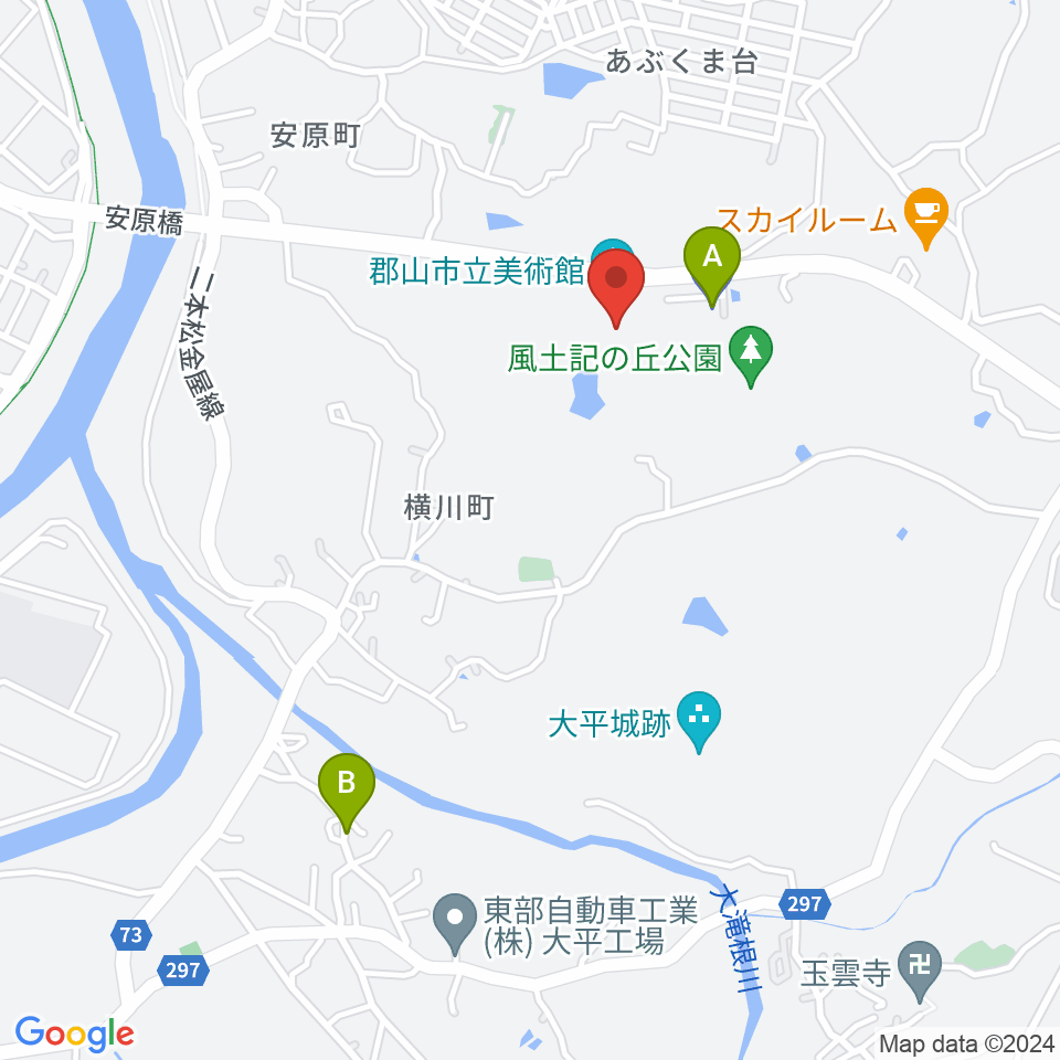 郡山市立美術館周辺の駐車場・コインパーキング一覧地図