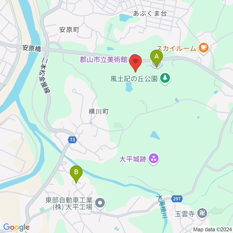 郡山市立美術館周辺の駐車場・コインパーキング一覧地図