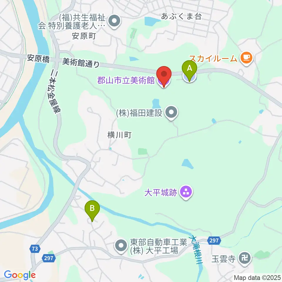 郡山市立美術館周辺の駐車場・コインパーキング一覧地図