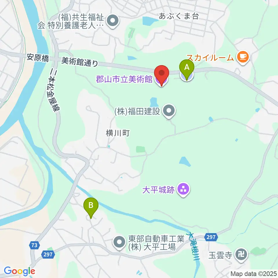 郡山市立美術館周辺の駐車場・コインパーキング一覧地図