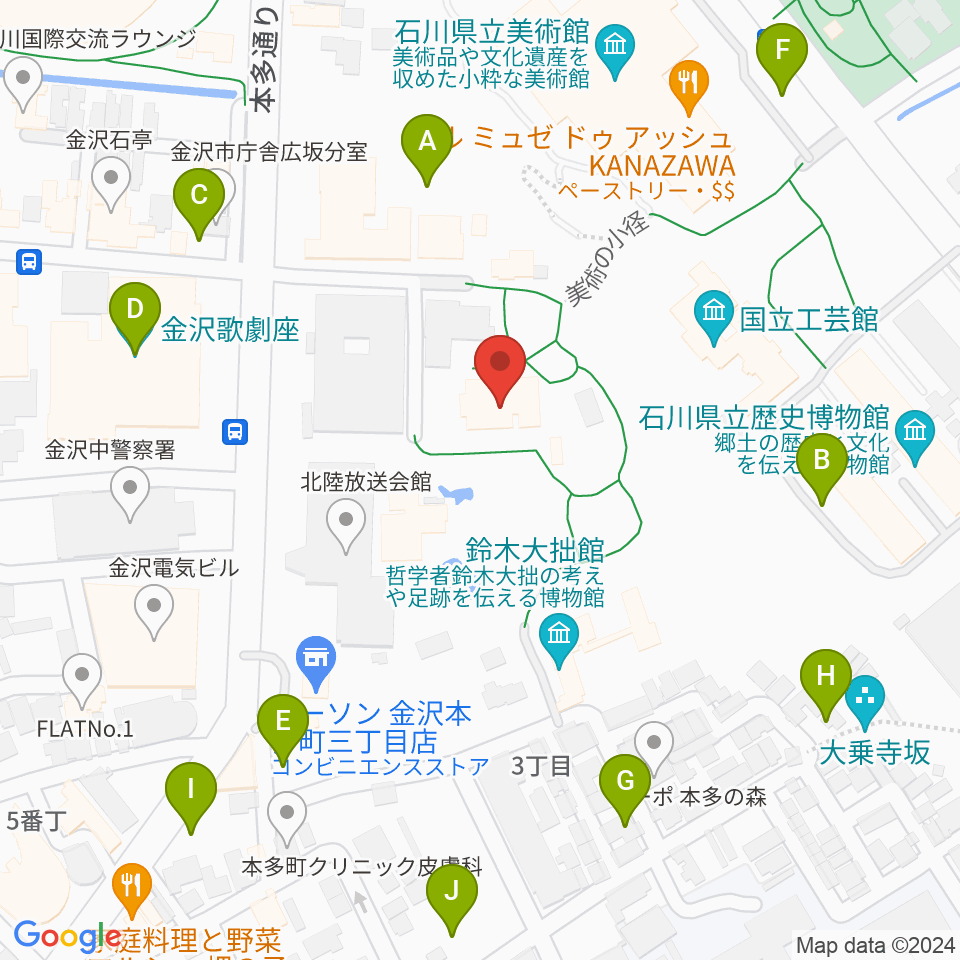 金沢市立中村記念美術館周辺の駐車場・コインパーキング一覧地図