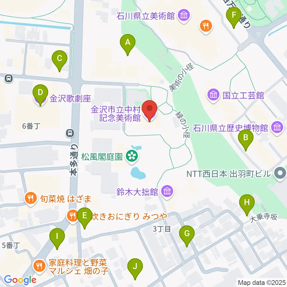 金沢市立中村記念美術館周辺の駐車場・コインパーキング一覧地図