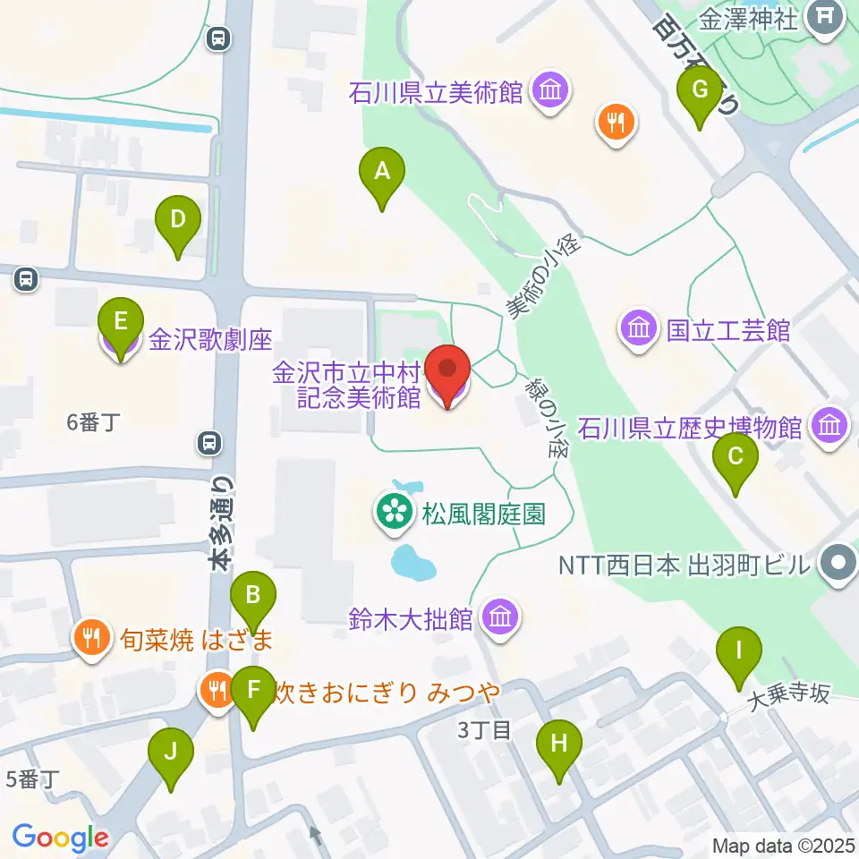 金沢市立中村記念美術館周辺の駐車場・コインパーキング一覧地図
