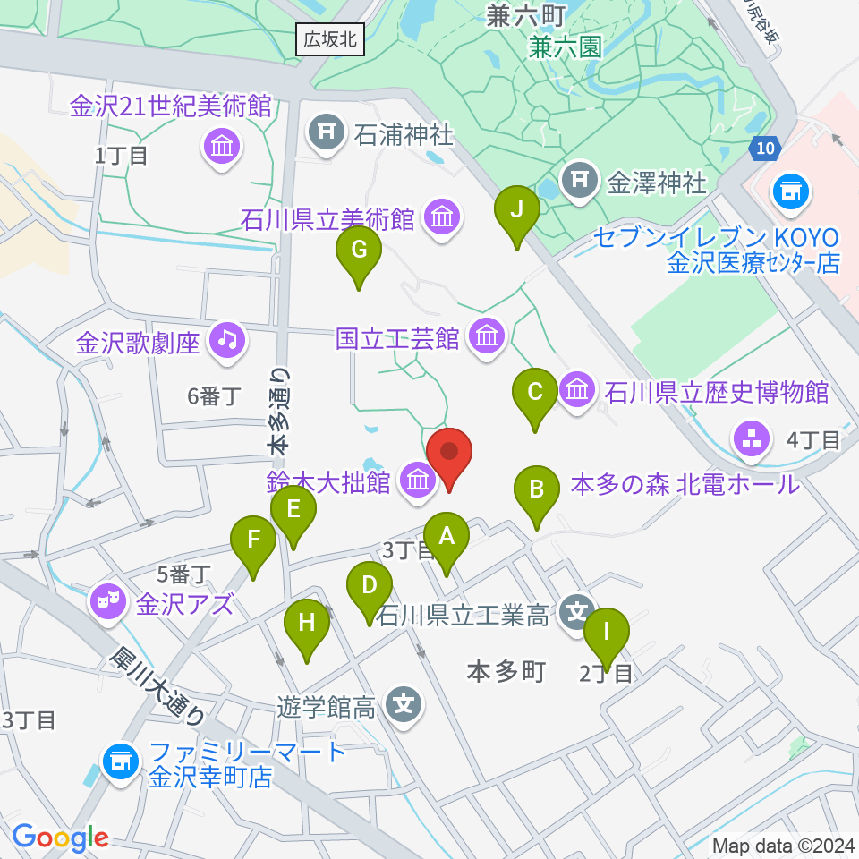 鈴木大拙館周辺の駐車場・コインパーキング一覧地図