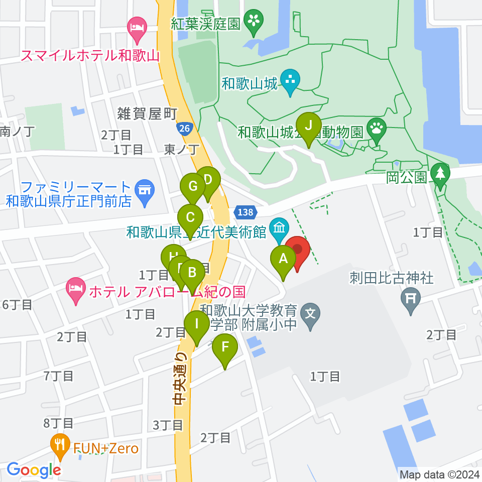 和歌山県立博物館周辺の駐車場・コインパーキング一覧地図