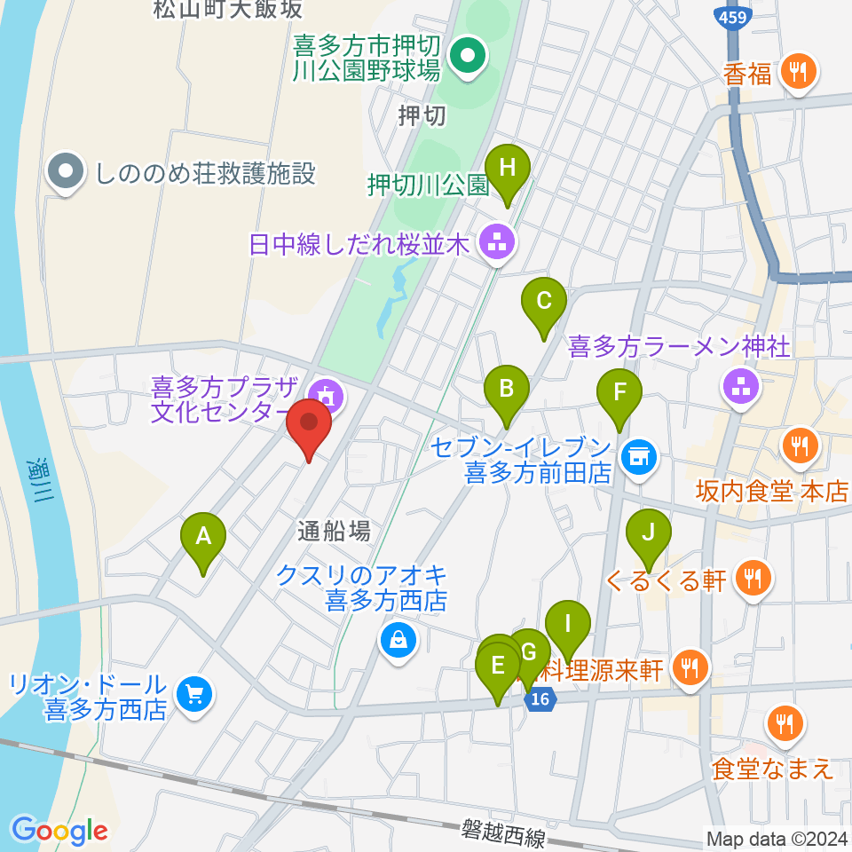 喜多方市美術館周辺の駐車場・コインパーキング一覧地図