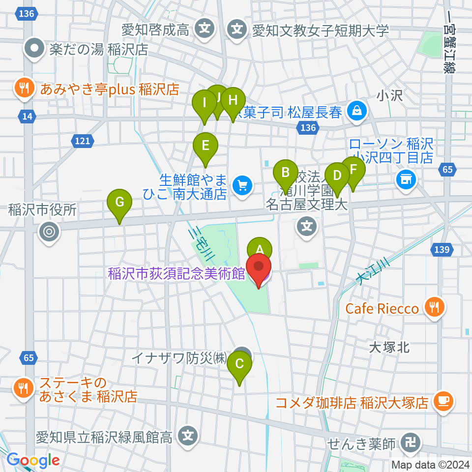 稲沢市荻須記念美術館周辺の駐車場・コインパーキング一覧地図