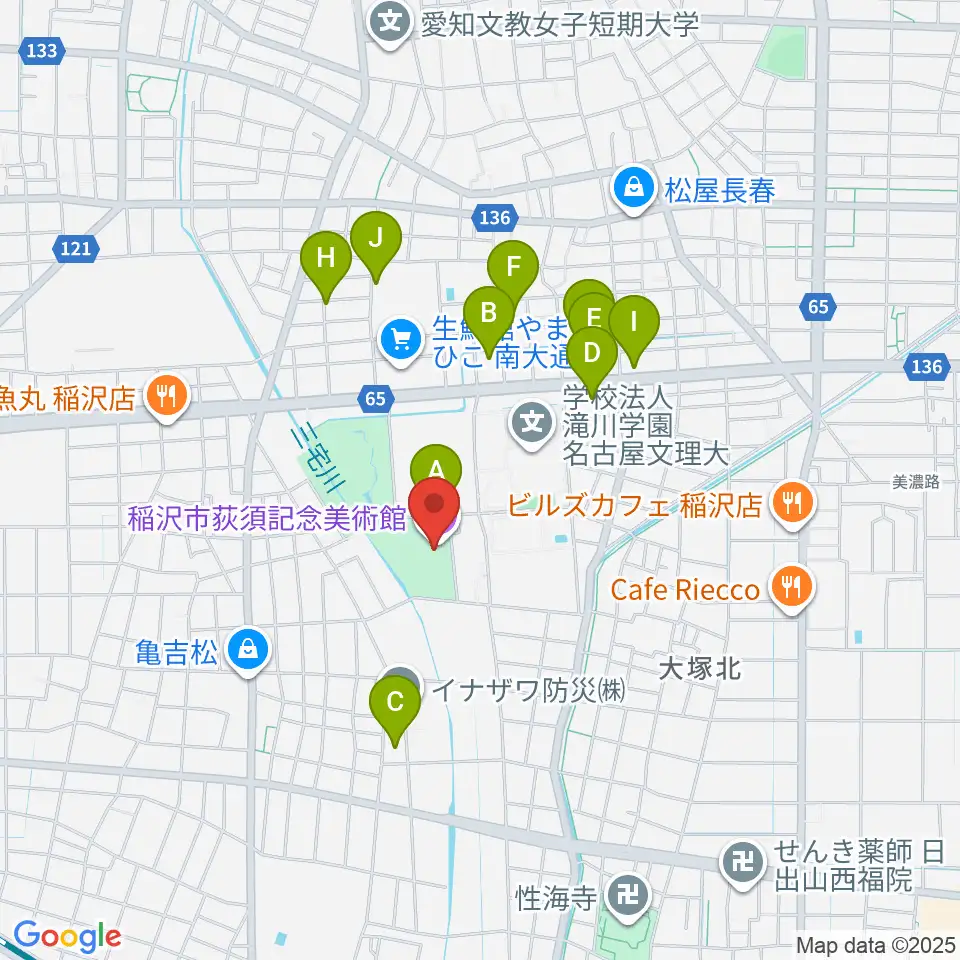 稲沢市荻須記念美術館周辺の駐車場・コインパーキング一覧地図