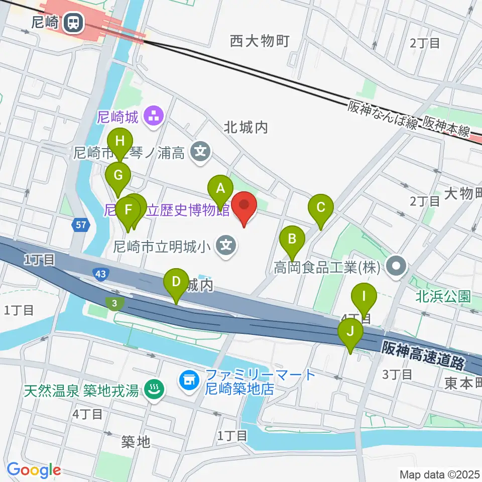 尼崎市立歴史博物館周辺の駐車場・コインパーキング一覧地図