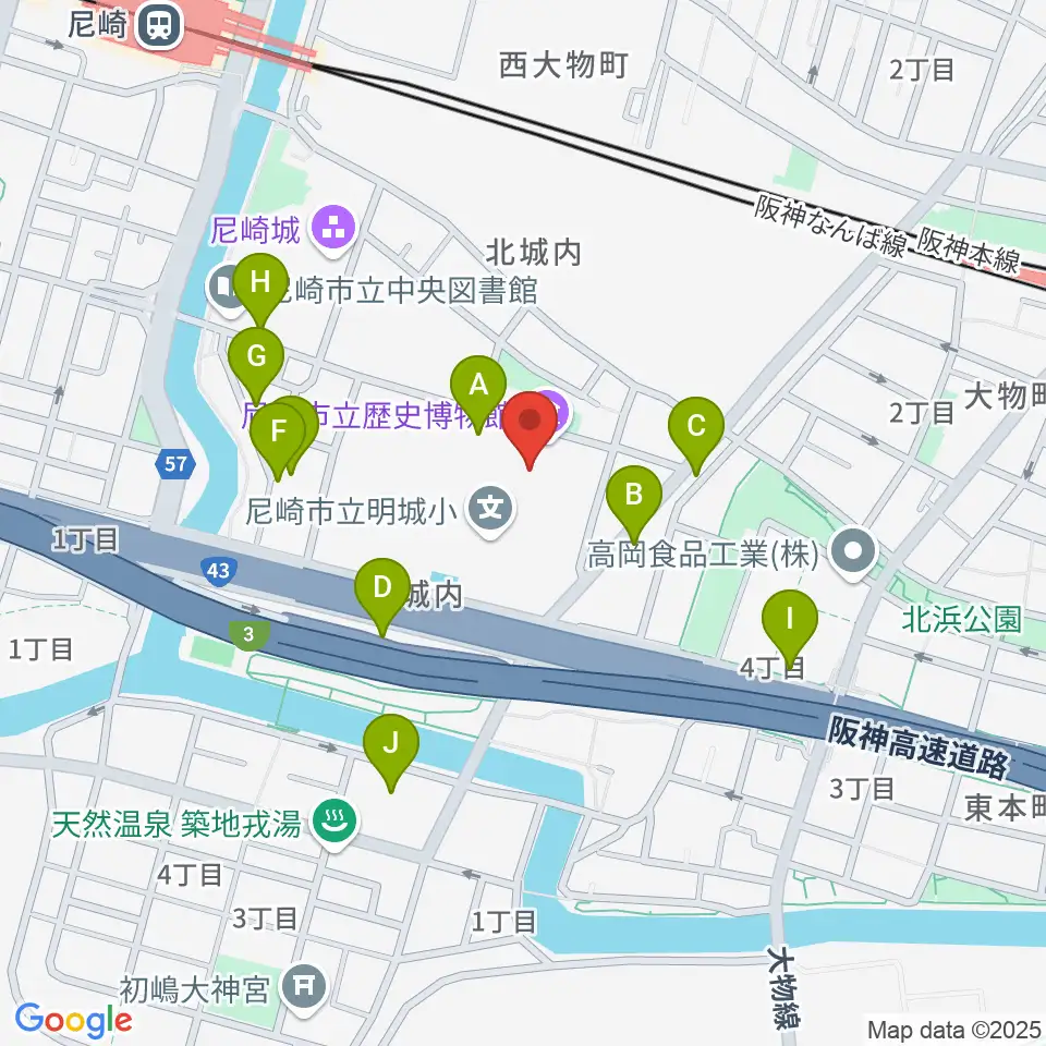 尼崎市立歴史博物館周辺の駐車場・コインパーキング一覧地図
