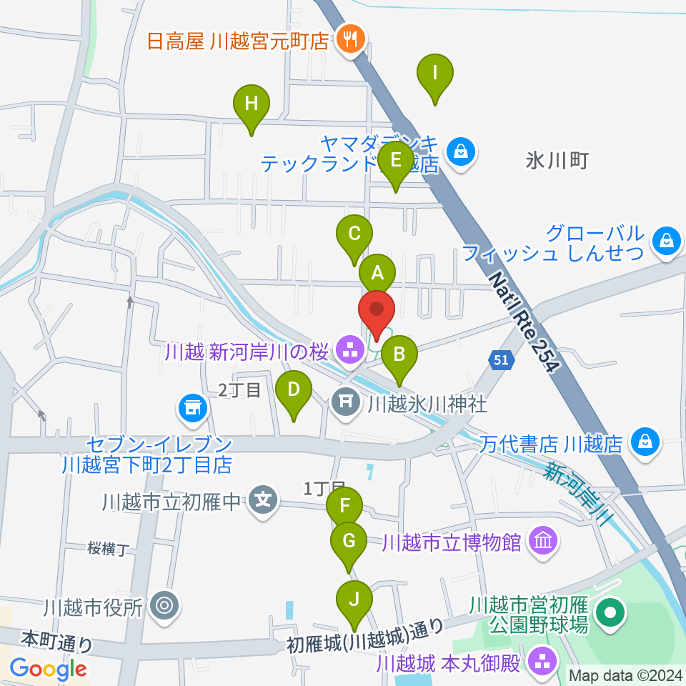 ヤオコー川越美術館（三栖右嗣記念館）周辺の駐車場・コインパーキング一覧地図