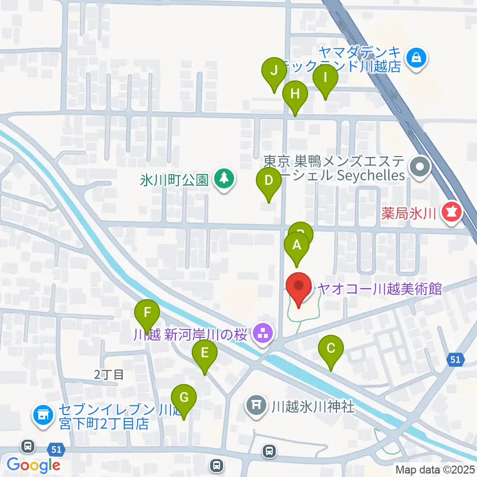 ヤオコー川越美術館（三栖右嗣記念館）周辺の駐車場・コインパーキング一覧地図