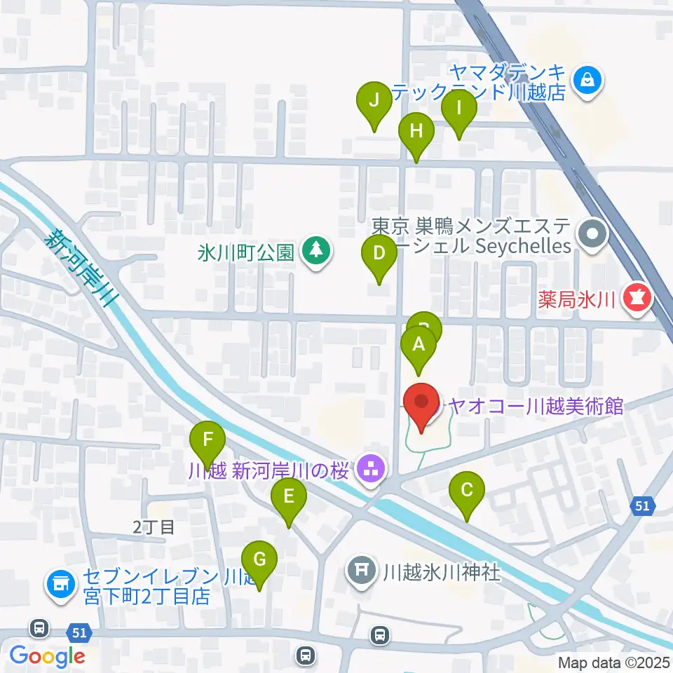 ヤオコー川越美術館（三栖右嗣記念館）周辺の駐車場・コインパーキング一覧地図