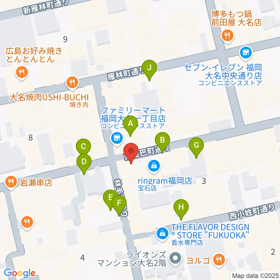 福岡大名ライブハウス秘密周辺の駐車場・コインパーキング一覧地図
