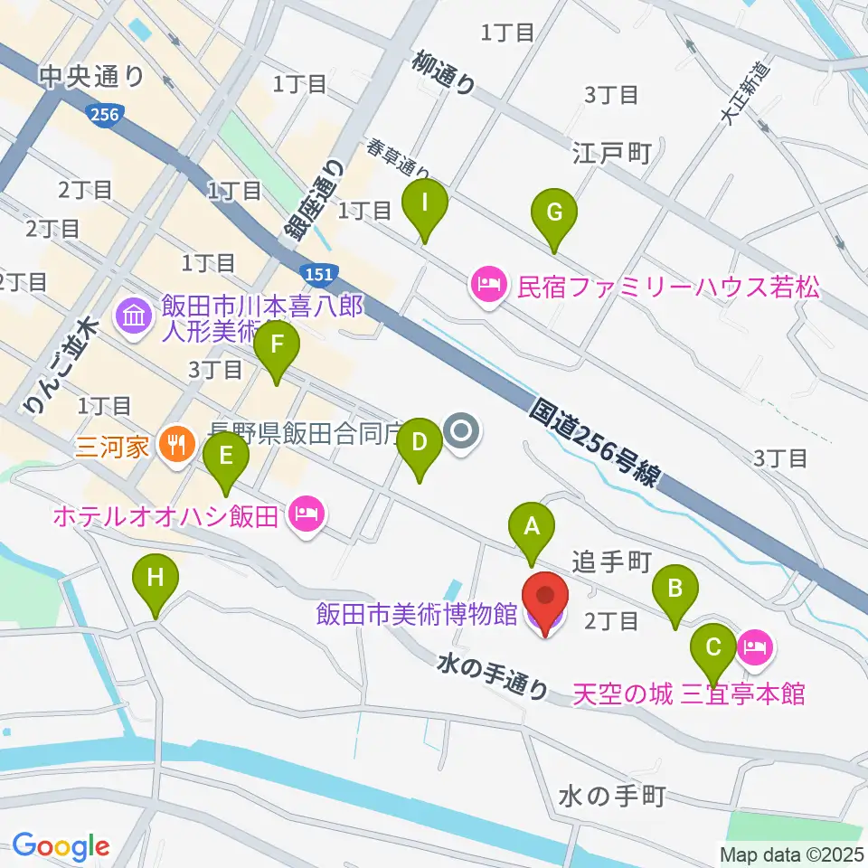 飯田市美術博物館周辺の駐車場・コインパーキング一覧地図