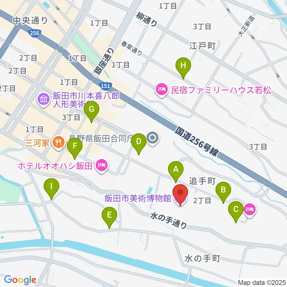 飯田市美術博物館周辺の駐車場・コインパーキング一覧地図