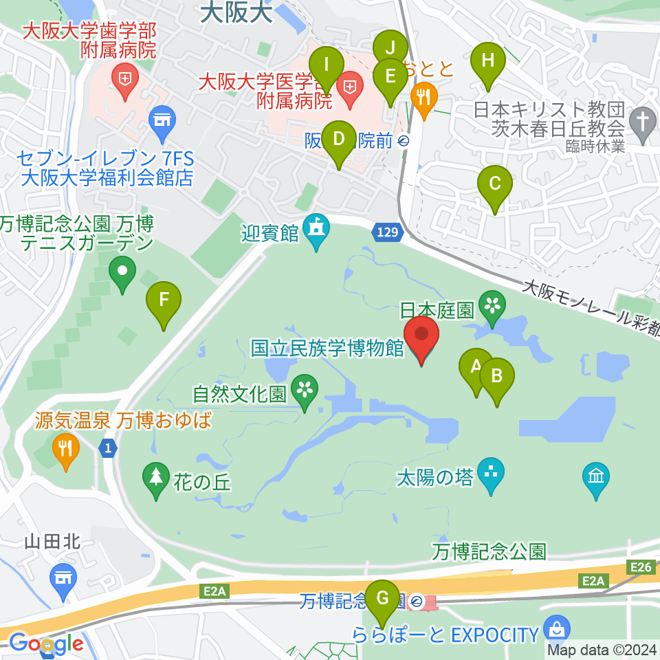 国立民族学博物館周辺の駐車場・コインパーキング一覧地図