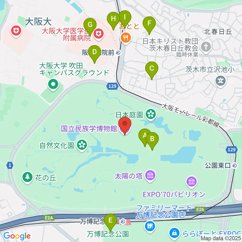 国立民族学博物館周辺の駐車場・コインパーキング一覧地図