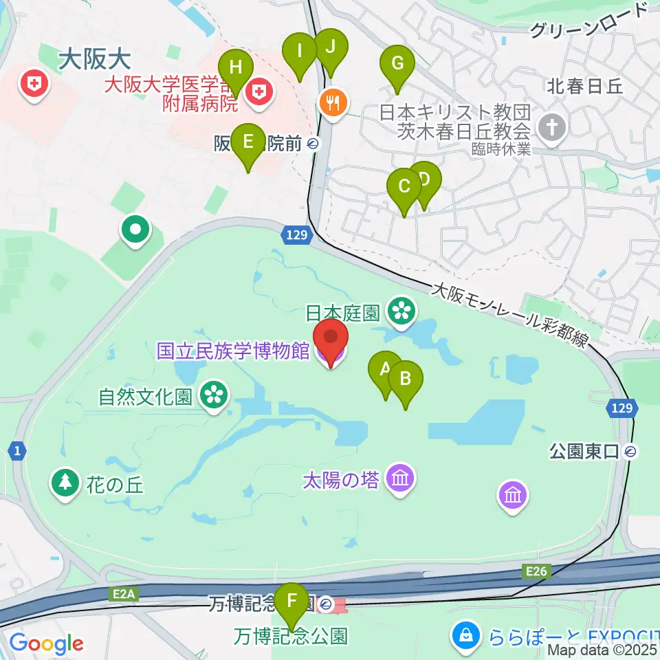 国立民族学博物館周辺の駐車場・コインパーキング一覧地図