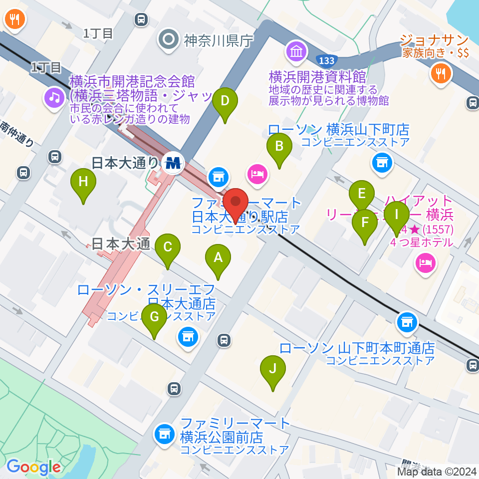 横浜ユーラシア文化館周辺の駐車場・コインパーキング一覧地図