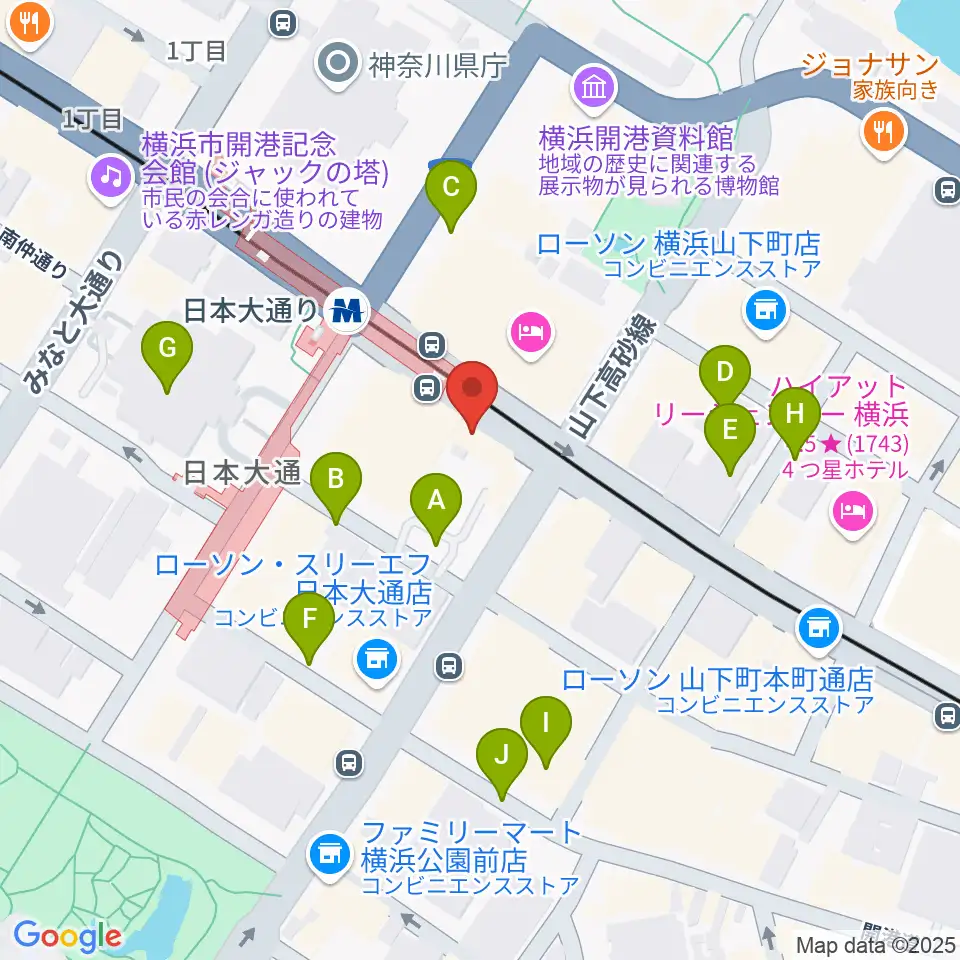 横浜ユーラシア文化館周辺の駐車場・コインパーキング一覧地図