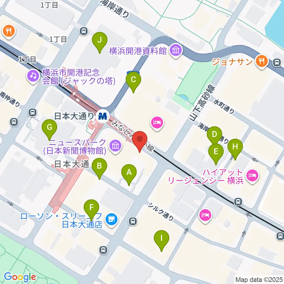 横浜ユーラシア文化館周辺の駐車場・コインパーキング一覧地図