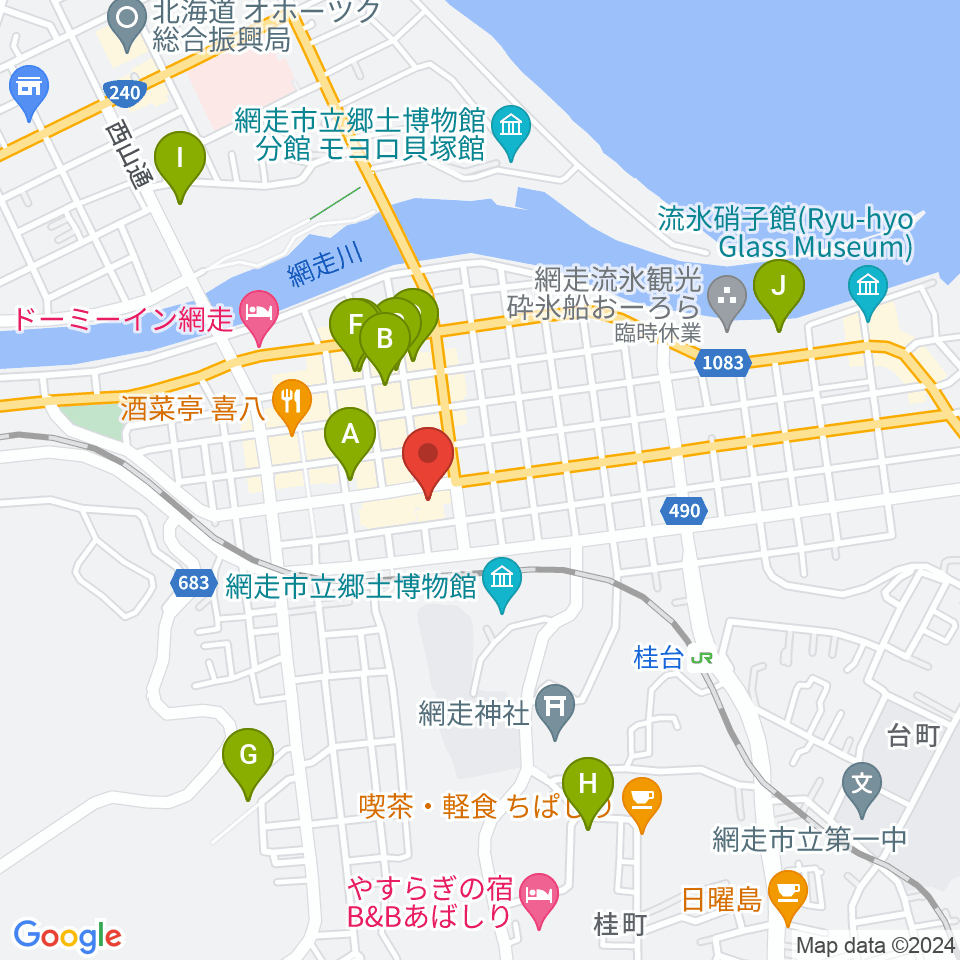 網走市立美術館周辺の駐車場・コインパーキング一覧地図