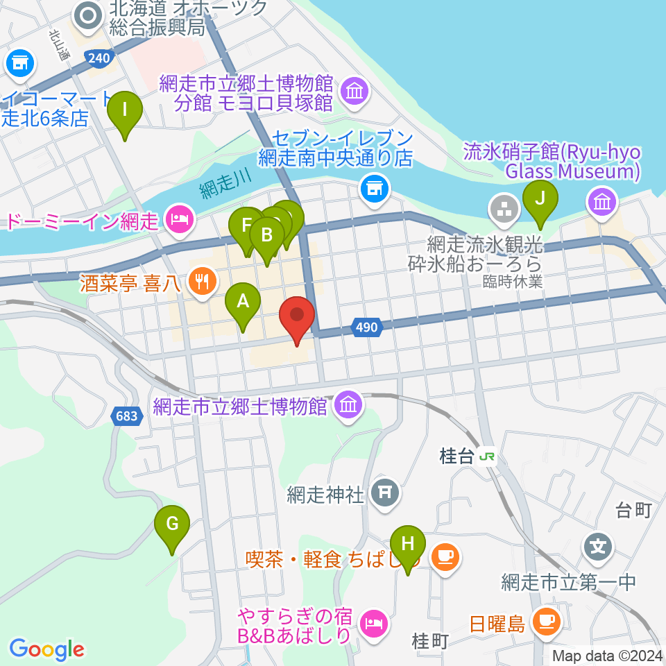 網走市立美術館周辺の駐車場・コインパーキング一覧地図