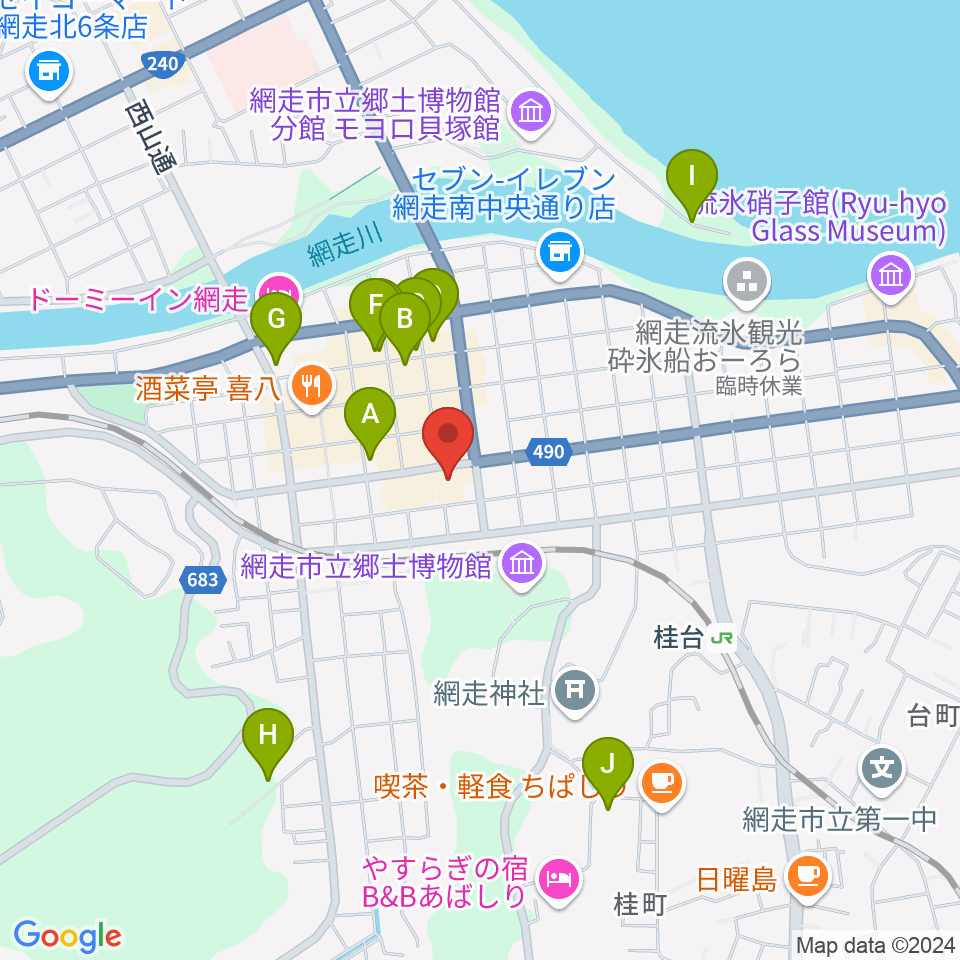 網走市立美術館周辺の駐車場・コインパーキング一覧地図