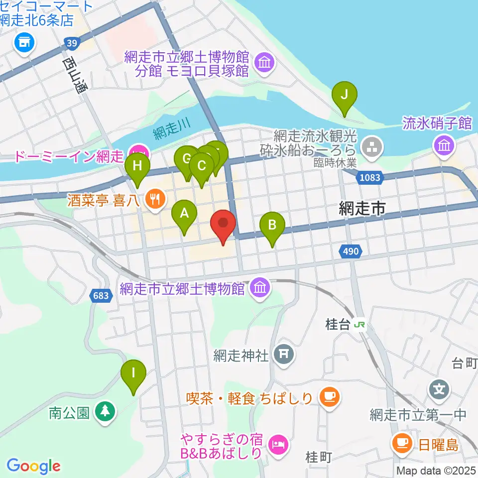網走市立美術館周辺の駐車場・コインパーキング一覧地図