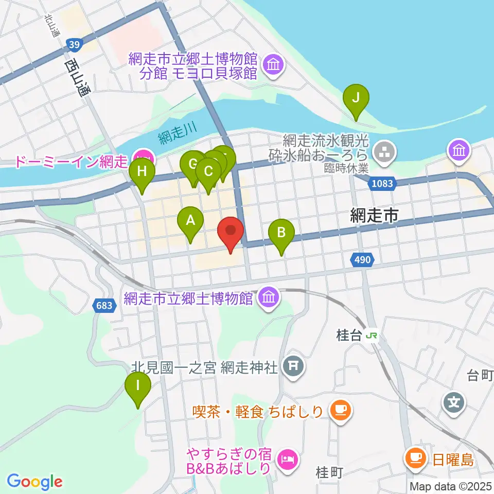 網走市立美術館周辺の駐車場・コインパーキング一覧地図