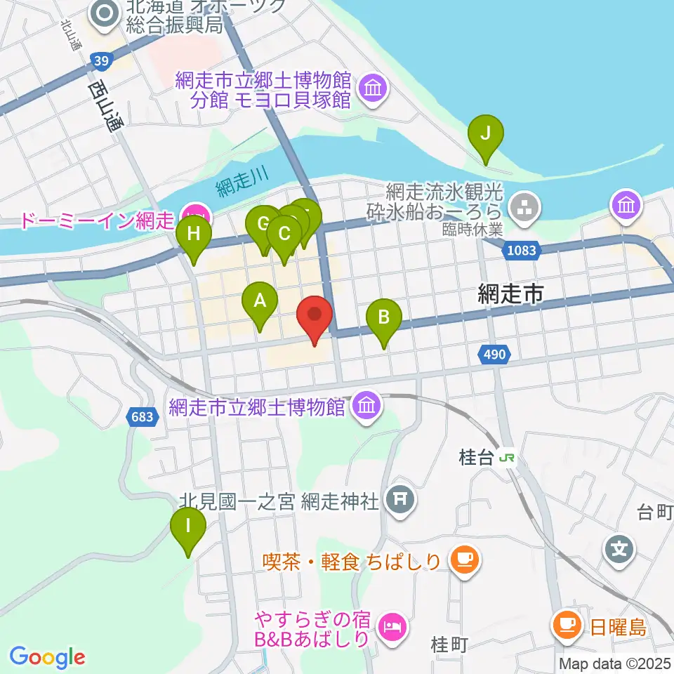 網走市立美術館周辺の駐車場・コインパーキング一覧地図