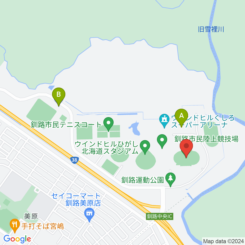 釧路市民陸上競技場周辺の駐車場・コインパーキング一覧地図