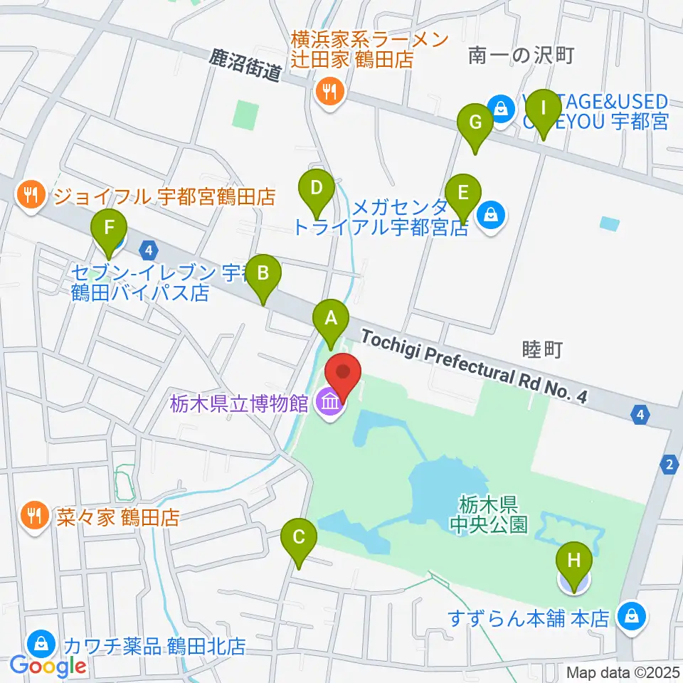 栃木県立博物館周辺の駐車場・コインパーキング一覧地図