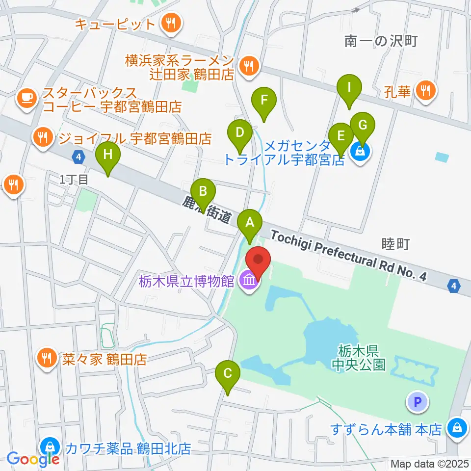 栃木県立博物館周辺の駐車場・コインパーキング一覧地図