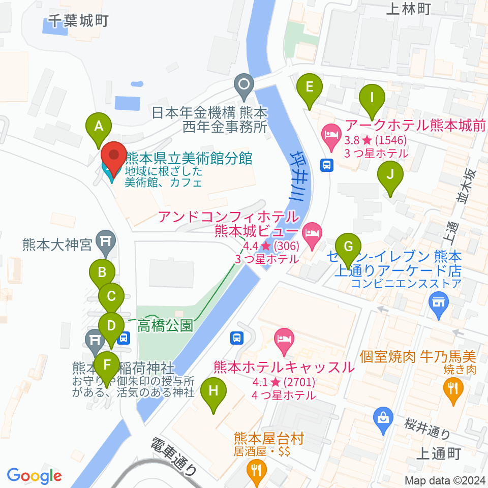 熊本県立美術館分館周辺の駐車場・コインパーキング一覧地図