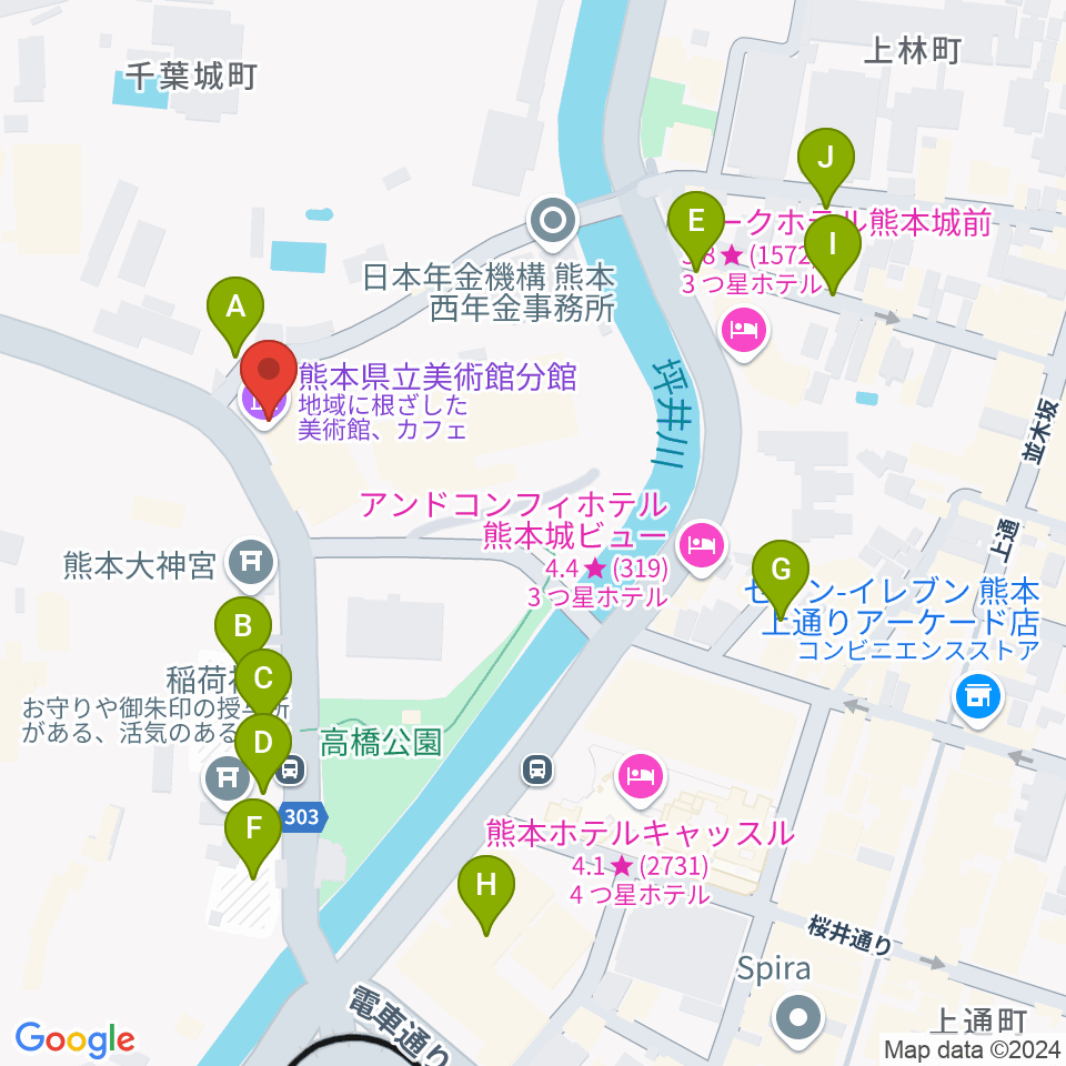 熊本県立美術館分館周辺の駐車場・コインパーキング一覧地図