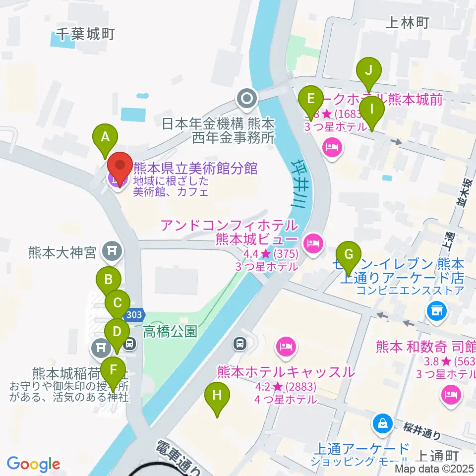 熊本県立美術館分館周辺の駐車場・コインパーキング一覧地図