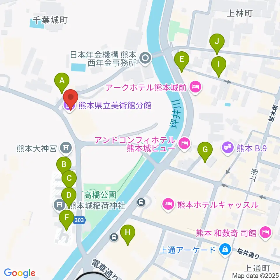 熊本県立美術館分館周辺の駐車場・コインパーキング一覧地図