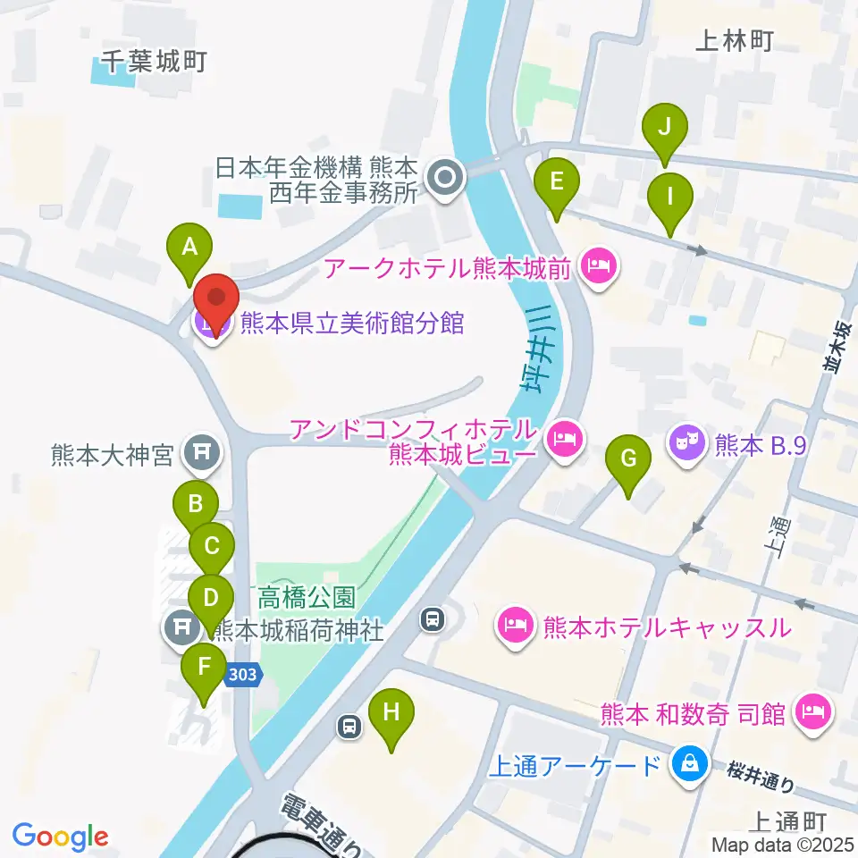 熊本県立美術館分館周辺の駐車場・コインパーキング一覧地図