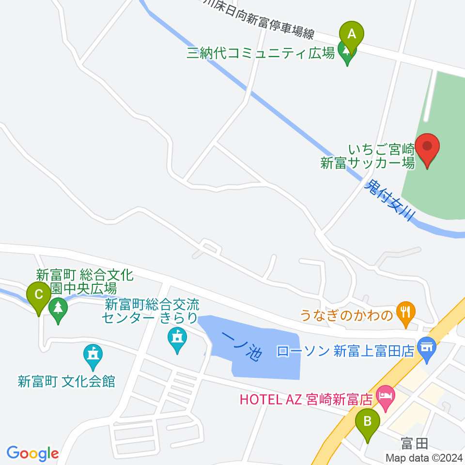 いちご宮崎新富サッカー場周辺の駐車場・コインパーキング一覧地図