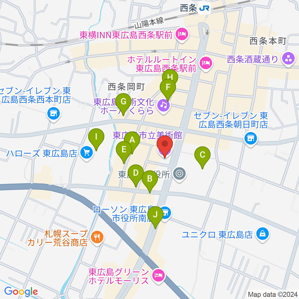 東広島市立美術館周辺の駐車場・コインパーキング一覧地図