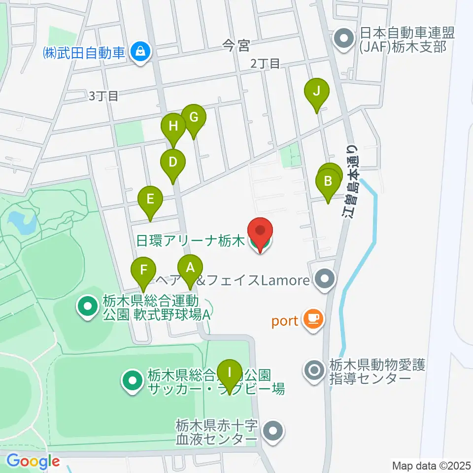 日環アリーナ栃木周辺の駐車場・コインパーキング一覧地図