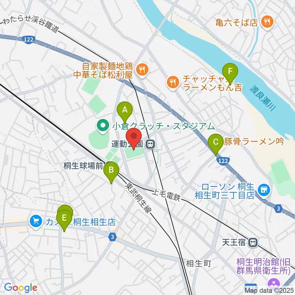 桐生ガススポーツセンター周辺の駐車場・コインパーキング一覧地図