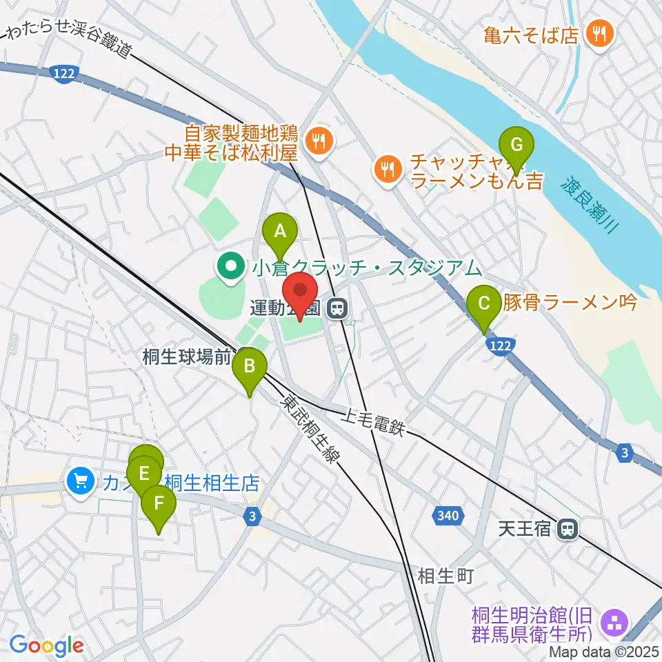 桐生ガススポーツセンター周辺の駐車場・コインパーキング一覧地図