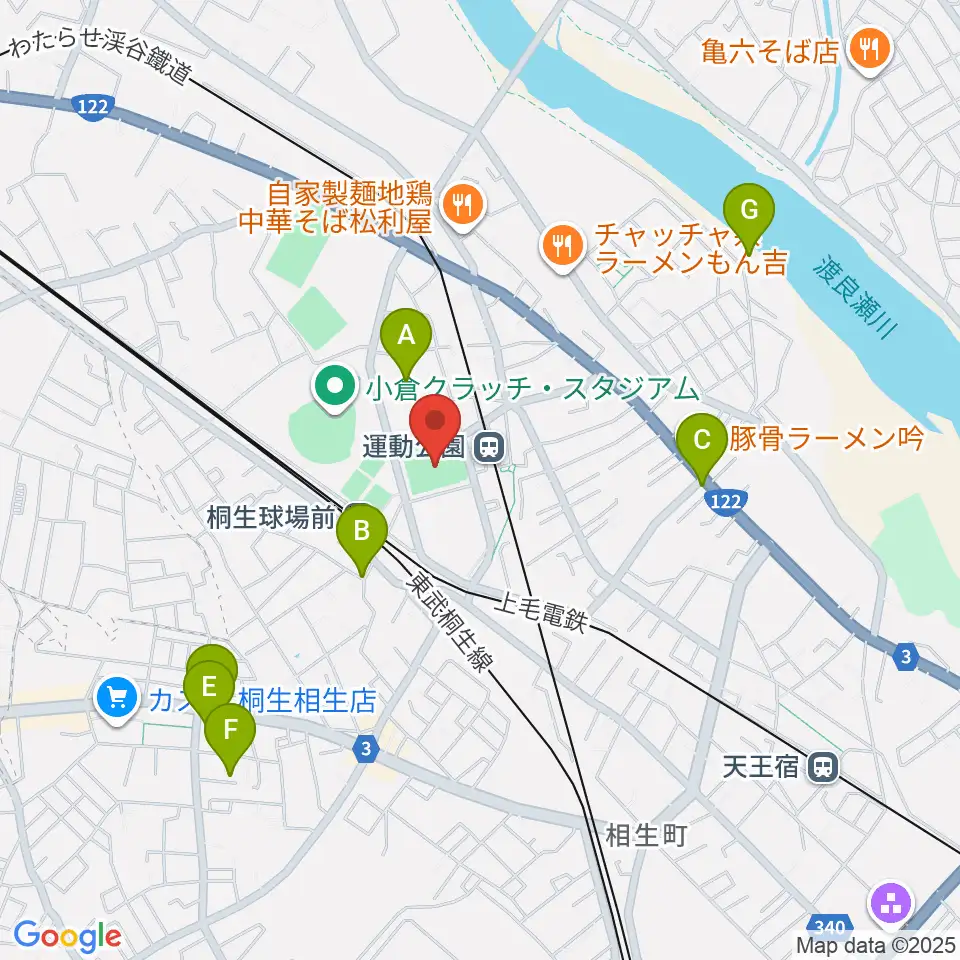 桐生ガススポーツセンター周辺の駐車場・コインパーキング一覧地図