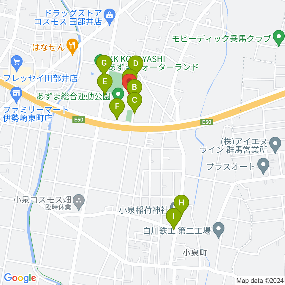 伊勢崎市あずまホール周辺の駐車場・コインパーキング一覧地図